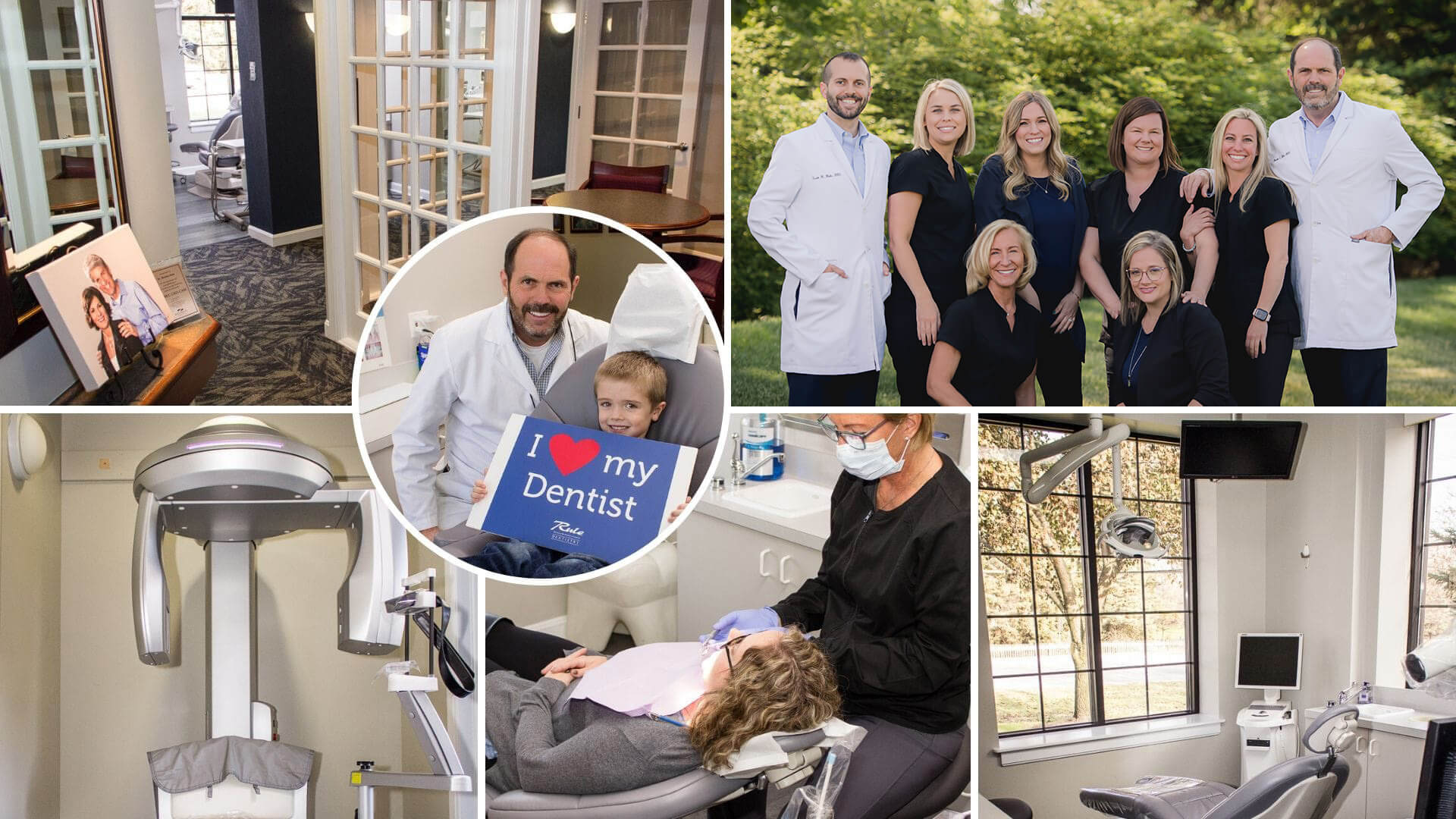 Collage of Rule Dentistry team members, patients and office insides